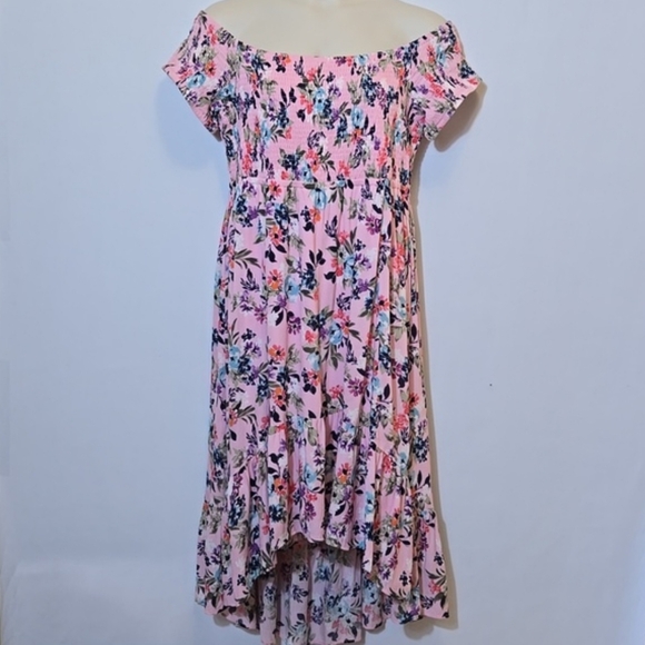 Torrid Floral Smocked Gauzy High Low Dress 2X Easter Spring Summer Pink Floral - Picture 3 of 15